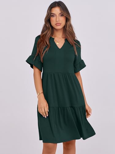 Image of ANRABESS Women's Summer Casual Dress, V-Neck Ruffle Sleeve Tiered Mini Dress, Soft Comfy Fabric with Pockets for All-Day Wear