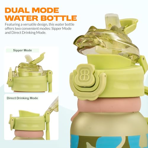 Image of BAYBEE 2 in 1 Baby Sipper Bottle for Kids | Anti-Spill BPA Free Baby Water Bottle with Silicone Straw & Carry Handle | 900 ML Drinking Water Bottle for Kids Toddlers 12+ Months Boys Girls (Green)