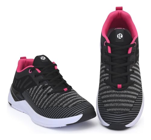 Tênis Esportivo Feminino Amortecedor Gel Academia Caminhada (Preto/Rosa, BR, Adulto, Numérico, 36)