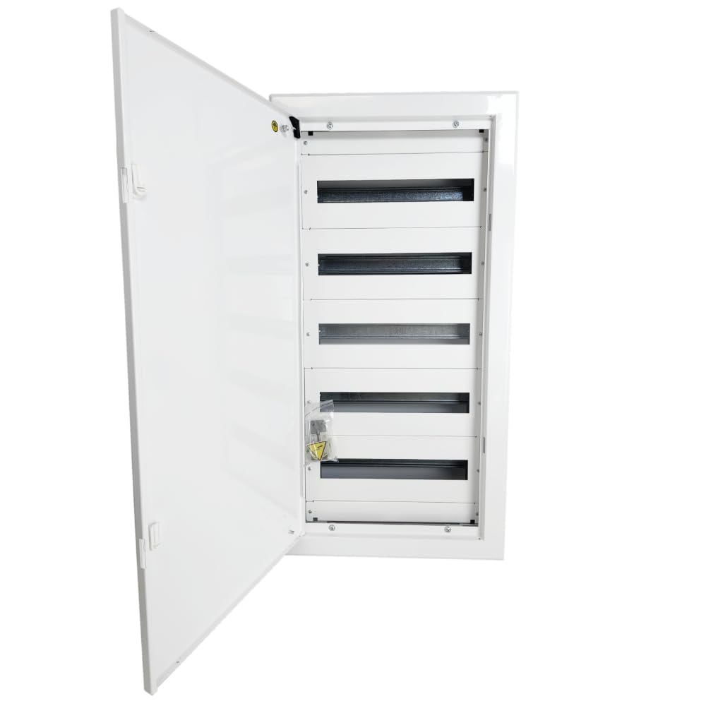 Doktorvolt Scatola di distribuzione a incasso, scatola di fusibili, scatola di distribuzione, alloggiamento in metallo, 90 moduli, 5 file, con porta bianca, IP30, IK07, per installazione in casa