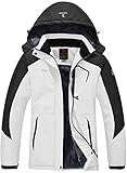 donhobo Womens Waterproof Jacket Winter Warm Fleece with Hood Windproof Camping Hiking Coat(White Black,M)