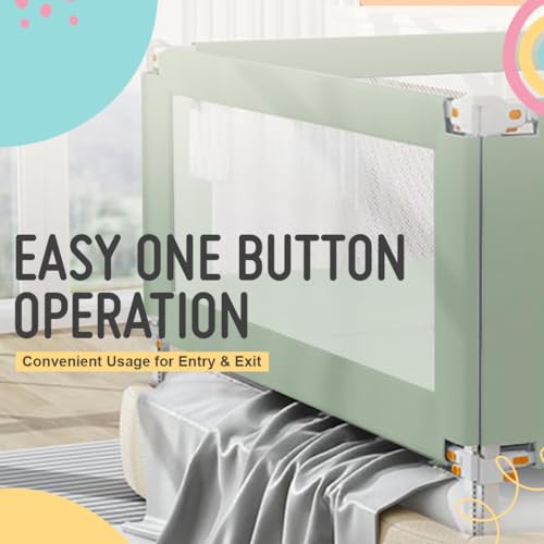 Image of Safe-O-Kid 1-Year Warranty 6 Feet /180 Cms Metal Baby Bed Rail with 28 Level (Extra Secure) Adjustable Height, Baby Safety Bed Railing for Secure Sleep, Bed Guard for Babies, Green-Pack of 3
