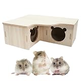 CJAPGJW Hamster Haus, 22x17x8cm Mehrkammernhaus Hamster, 3 Räume Holz Hamsterhaus, Hamster Haus aus Holz, Holzhaus Käfig Spiel Hamsterzubehör für Chinchilla Kleine Haustiere