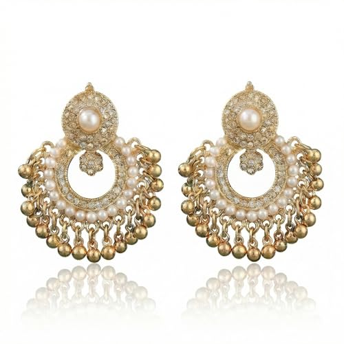 OKKRMGZ Indian Earrings for Women Vintage Gold Mini Jhumka Beaded Tassel Dangle Drop Statement Jewelry Boho Chandelier Style Festival Wedding Ethnic Accessories for Her