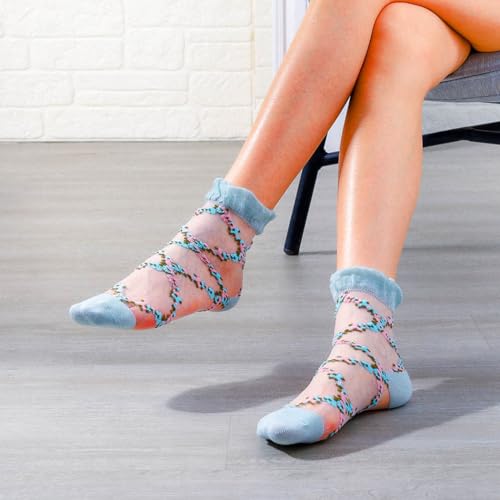 Floral See Through Socks Thin Lace Sheer Socks Cool Mesh Ankle Socks Tulle Colorful Socks for Women 4 Pairs2