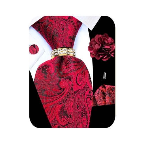 Image of 5PCS Tie and Pocket Square for Men, Silk Necktie and Handkerchief Cufflinks with Gold Ring and Lapel Pin Set