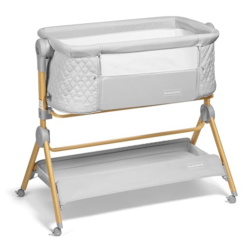 3 in 1 Baby Bassinet with Wheels, Portable Bedside Sleeper for Baby 3 Adjustable Heights & Foam Mattress, Bedside Crib for Newborns & Infants with Storage Basket, Carry Bag Included