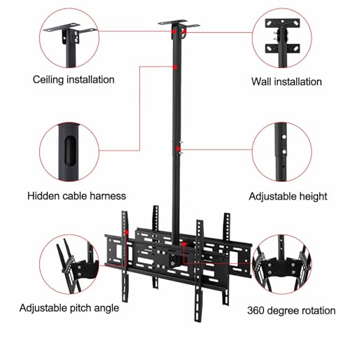 Support TV Plafond Double Face avec hauteur réglable télescopique