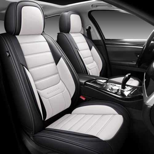 Image of MINGBRON Car Seat Covers Full Set,Black White Car Seat Cover, Car Seat Protector Waterproof, Nappa Leather Car Seat Cushion, Fit for Most Cars