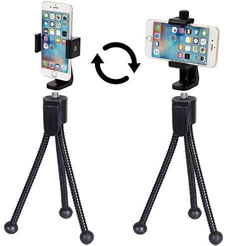 Alphx Universal Smartphone Tripod Cell Phone Holder Mount Adapter Set, Fits Iphone, Samsung, And All Phones, Rotates Vertical And Horizontal With Adjustable Clamp, Includes Mini Tripod #TOP1