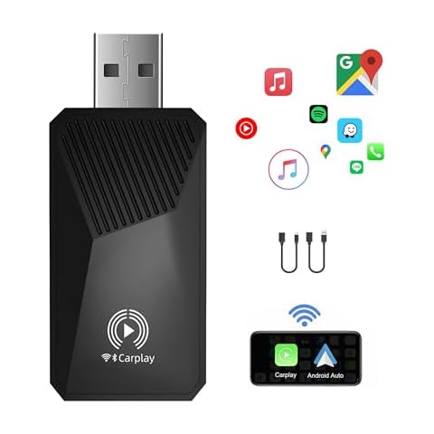 The Wireless CarPlay Adapter and Android Auto Magic Adapter for Cars with Wired CarPlay, Streams Support Music, maps, Calls, etc（not Support Video） with USB-C Adapter,Stable Control & No Delay Cover