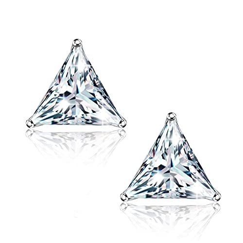 'STUNNING FLAME'18K White Gold Plated 925 Sterling Silver Cubic Zirconia Trillion Cut Stud Earrings...
