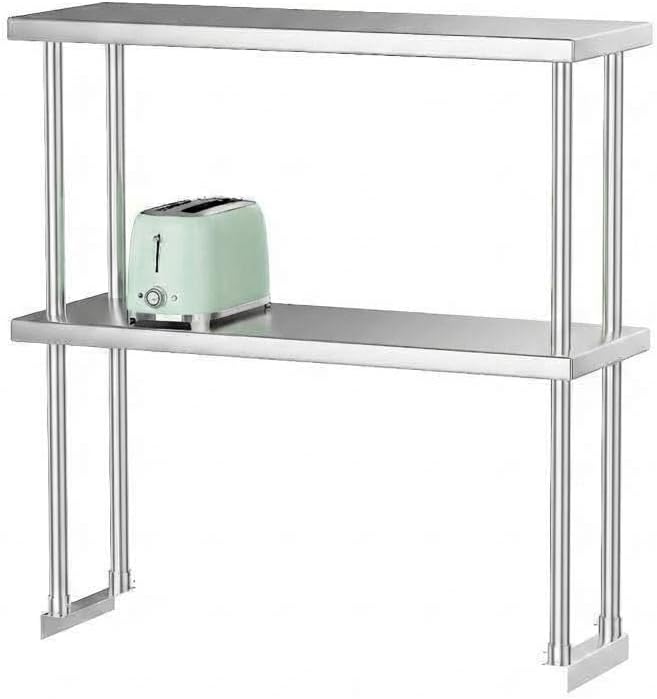 12" x 36" Stainless Steel Double Overshelf, 2-Tier Adjustable Shelf for Prep Table, Commercial Storage Rack, over Oven Shelving for Kitchen, Restaurant, Food Truck, Utility Room, Dish Drying