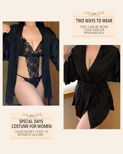 Image of txsrbsj Women Lingerie One-Piece Lace Bodysuit Lingerie Outfits - Adjustable Strap