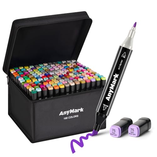 Image of AnyMark Alcohol Markers, 168 Colors Dual Tip Art Colouring Markers Set