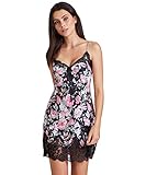 Aubade Toi Mon Amour, Babydoll, Nachthemd, Sexy Lingerie für Damen, leichte Seide mit floralem Muster, Komfort und Eleganz, Farbe: Schwarze Pfingstrose