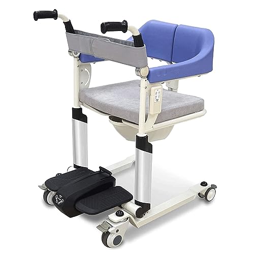 油圧患者リフト車椅子 自宅移送リフト用 ポータブル患者移動椅子 180°分割シート ベッドサイド便器付き