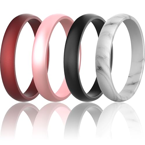 4 Packs Silicone Rings for Women, 5.5 mm Metallic Rubber Wedding Bands Stackable Ring