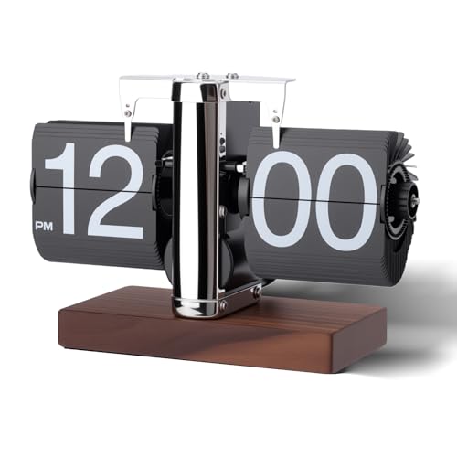 Gugxiom Reloj Digital abatible Retro automático Que Funciona con Pilas, Ideal para Decorar el hogar, la Oficina o Cualquier Estancia. (Negro Acero Inoxidable)