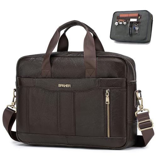 SPAHER Cartable Homme Cuir Malette Sacoche Ordinateur Homme 15,6 Pouces Sacoche Travail Business Besace Sac Porte Document Sacs à Main Bandoulière Messenger...