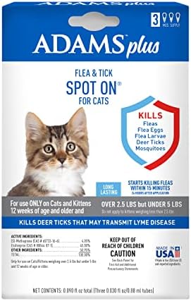 Adams Plus Flea & Tick Spot On for Cats Over 2.5 lbs but Under 5 Pounds 3 Month Supply