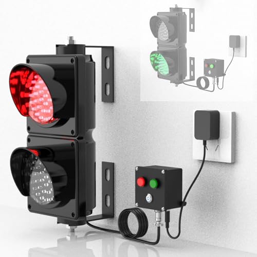 2 Feu Tricolore À LED Rouge/Vert avec Pare-soleil, Feu de Circulation Industrielle 100 mm pour mur, avec Bouton de Commande, Feu de Circulation Tricolore, Plug and Play