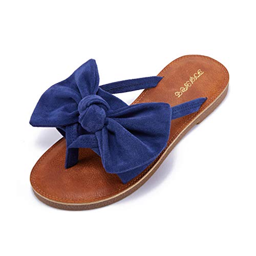 Image of FISACE Womens Bow Flat Sandals Flip Flops Slide Sandals Summer Beach Shoes