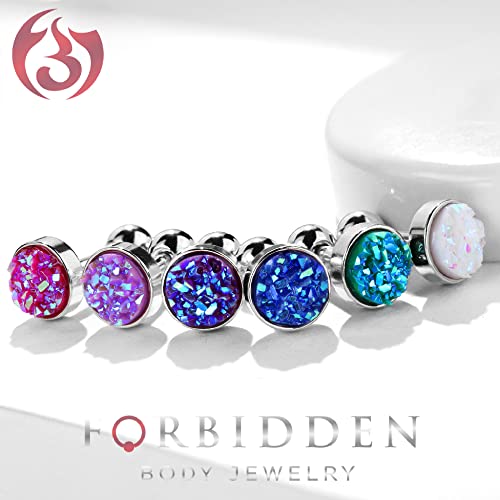 Forbidden Body Jewelry 16G Synthetic Druzy Stone Round Flat Top Helix/Cartilage Earring (Steel/Purple) #TOP3
