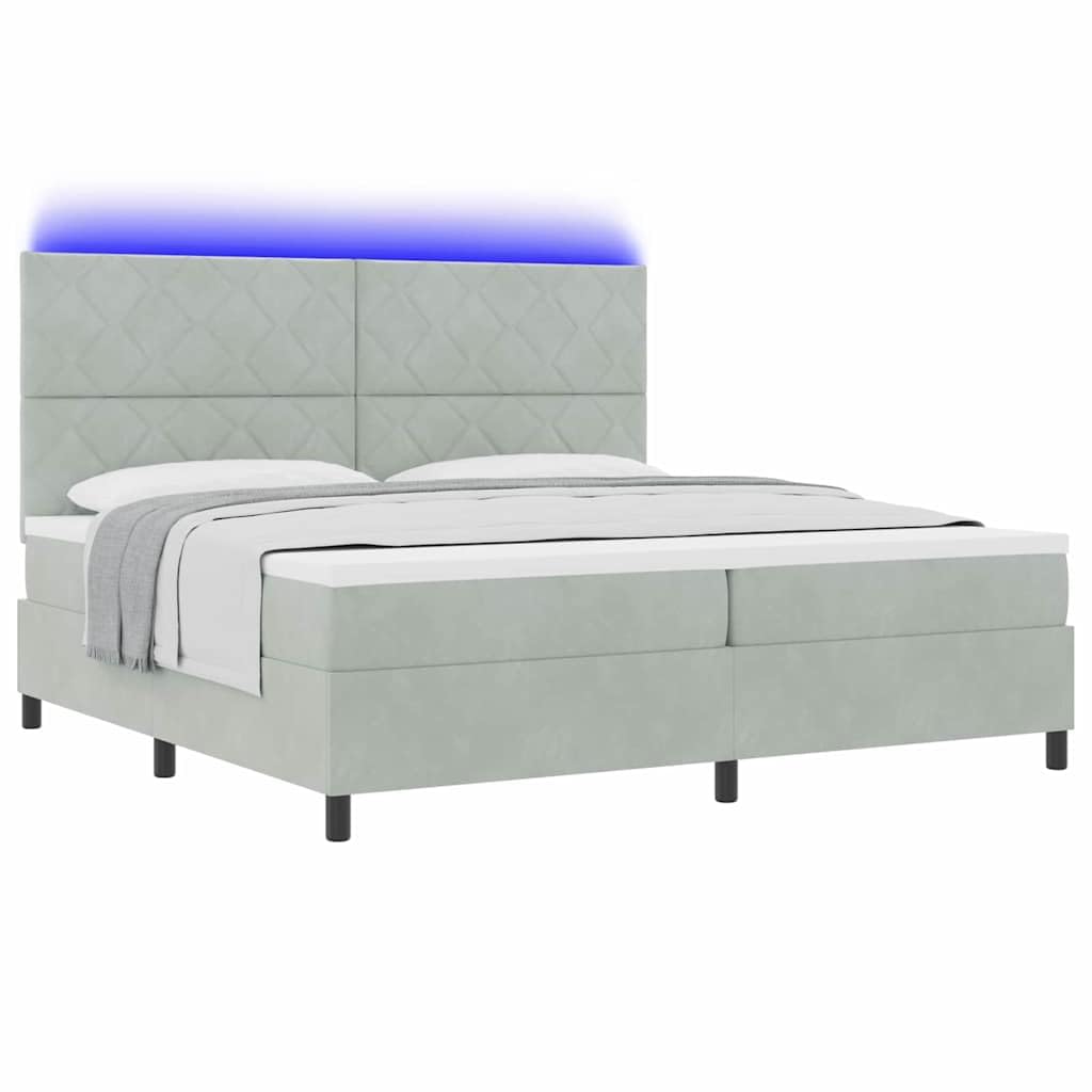 vidaXL Lit à Ressort LED avec Matelas Gris Clair 200 x 200 cm Tissu, Cadre de lit réglable, Design Moderne, durabilité, Sommeil Confortable, éclairage LED, Soutien de Matelas Ergonomique