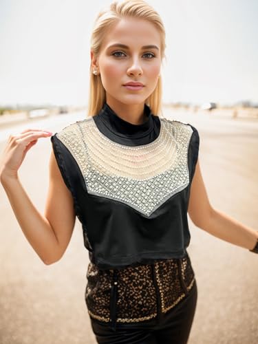 Image of Eyibenlilan Ladies' High Gloss Faux Pearl Elastic Knit Fabric Round Neck Fake Collar One Size Dickey Collar for Women