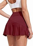 Ekouaer Womens Golf Skirts Pleated Tennis Athletic Skort with Pockets Quick Dry Active Running Pickleball Workout Skirt Wine Red