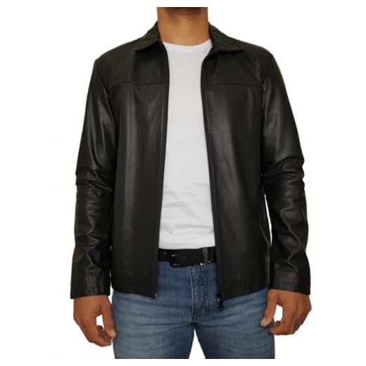 Jaqueta Masculina em Couro Legítimo, Estilo Clássico com Zíper, Plus Size, Regular, 20, PRETO)