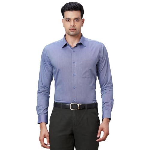 Image of Raymond Men's Pure Cotton Structure Pattern Slim Fit Semi Cutaway Collar Full Sleeve Formal Shirt