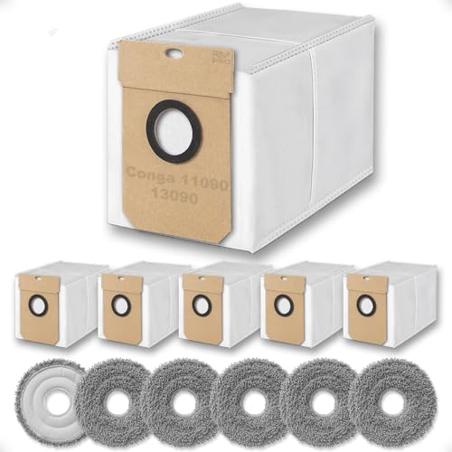 Pack 6 Bolsas + 6 Mopas para Cecotec Conga 11090 Spin Revolution Home&Wash. / Conga 13090 Spin Revolution .Compatible con Aspirador Conga 11090/13090 (Pack 6+6) RM Pro®