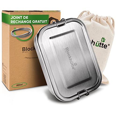 Blockhütte Boîte à lunch premium en acier inoxydable I 800ml I Pour enfants avec compartiments & joint de rechange I La lunch box etanche avec séparateur ne fuit pas I Petite boîte à goûter
