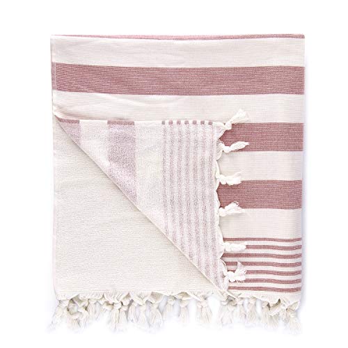 Cottonna 100% Turkish Cotton Fouta Towel | Peshtemal Front with Terry Loop Back | Beach Spa and Bath Towel (Coral Stripes) Cottonna 100% Turkish Cotton Fouta Towel | Peshtemal Front with Terry Loop Back | Beach Spa and Bath Towel (Coral Stripes)