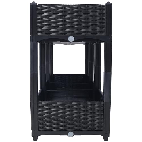 Jardinera elevada modular de exterior con diseño de ratán negro 4