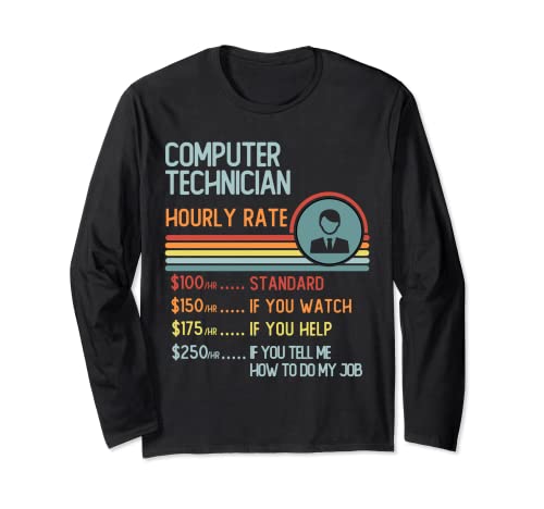 Tariffa oraria Tecnico Computer T-Shirt Retro Job Title Maglia a Manica