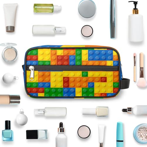 Colorful Building Blocks Travel Toiletry Bag for Kids, Waterproof Hanging Wash Bag Dopp Kit for Boys Shaving Bag for Toiletries Accessories4