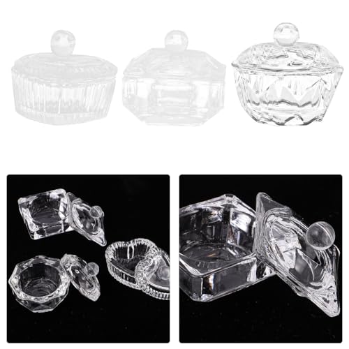 3 piezas tazas de cristal para arte de uñas con tapa miniatura 1
