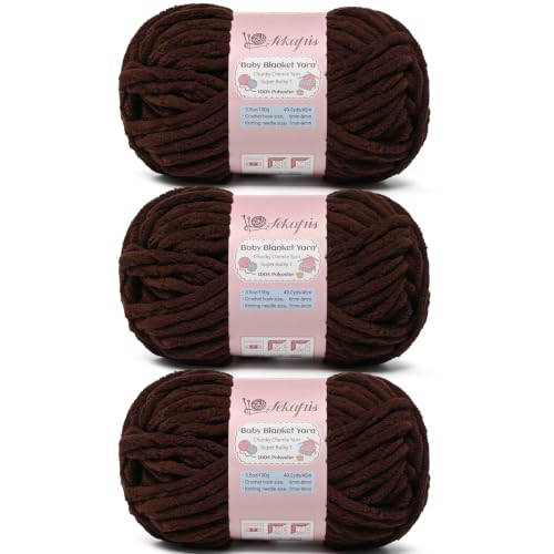 Image of 10.58 oz /147.6 yds Chunky Chenille Yarn for Crocheting, #7 Super Bulky Baby Blanket Yarn for Crocheting Soft, Fluffy Velvet Yarn for Knitting, Amigurumi Crochet Yarn for Crafts (3 Coffee)