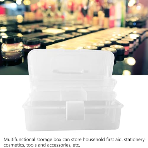 Image of Sunicon 3 Layer Folding Storage Box, Portable Multipurpose Handled Tool Box Sundries Organizer for Arts, Crafts,Cosmetic, Sewing, Toy (White)