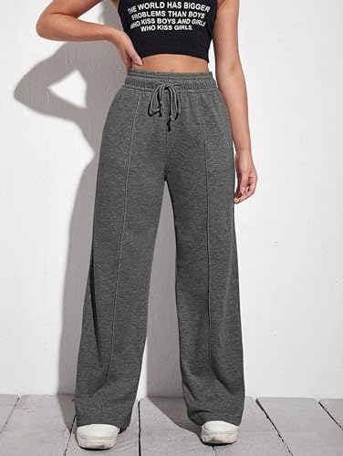 Meza Milton High Waist Drawstring Sweatpants For Women (Dark Grey, XXXL)