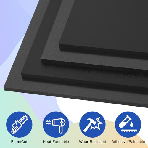 Image of Black ABS Plastic Sheet 18 inch x 36 inch x 1 /4 inch Thick Black Rigid Thermoplastic Sheet (Upgrade Surface) 6MM Flexible High Tensile ABS Moldable Plastic Panel for Crafts, DIY, Signs