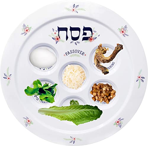 The Dreidel Company Passover Seder Plate Melamine Seder Plate Spring Garden Design, Traditional Kaarah For Pesach 12" (Single) #TOP2