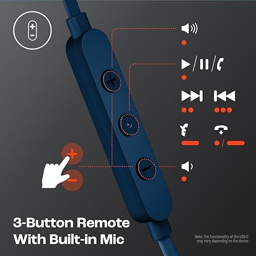 Image of Original Type C Earphone for JBL Tune 310 C, Hi-Res Audio with DAC, 3-Button EQ Remote with Mic, Tangle-Free Compatible with USB-C Devices - Blue