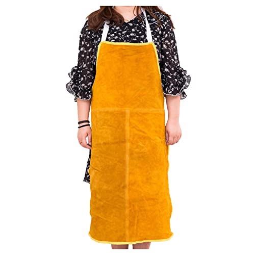 YOUNGC Grembiule da Lavoro, Grembiule da Saldatura in Pelle per Uomo, Grembiule Resistente all'Usura Grembiule da Uomo Regolabile Grembiule Unisex, Giallo, 24 Wx36 L