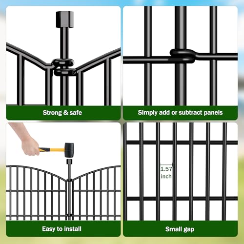 Image of No Dig Decorative Garden Fence Animal Barrier - 5 Panels - 24 in (H) x 10 ft (L) - Dog Fence Outdoor for Yard, Rabbits and Small Pets - Tall Rustproof Metal Wire Fencing Border for Garden and Patio