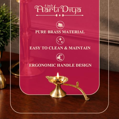 Image of Klassic Pure Brass 4 Inch Small Arti Diya for Puja | Traditional Deepak for Home Temple Mandir & Daily Pooja | Decorative Brass Oil Lamp for Diwali Gifting & Festive Decor | Pack of 1