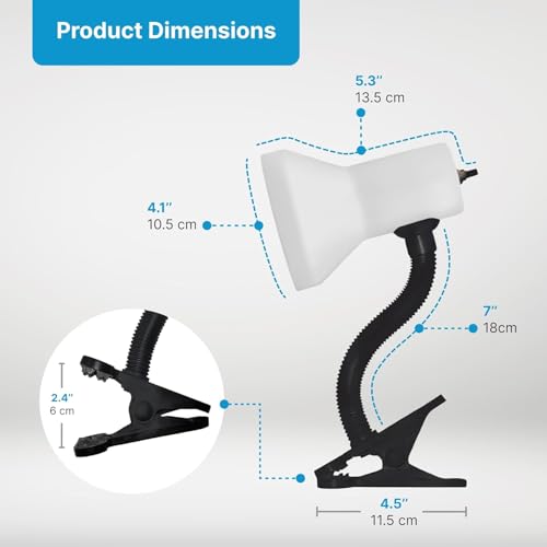 Image of Xtricity LED Clip on Desk Lamp with 360 Flexible Gooseneck, White Finish | Reading Light for Bed Headboard- A19 Bulb Included, 120V, On /Off Switch, 10.25 inch Height Table Lamp